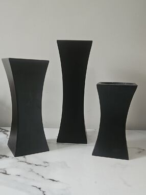 Black Wood Pillar Candle Holders- Set Of 3